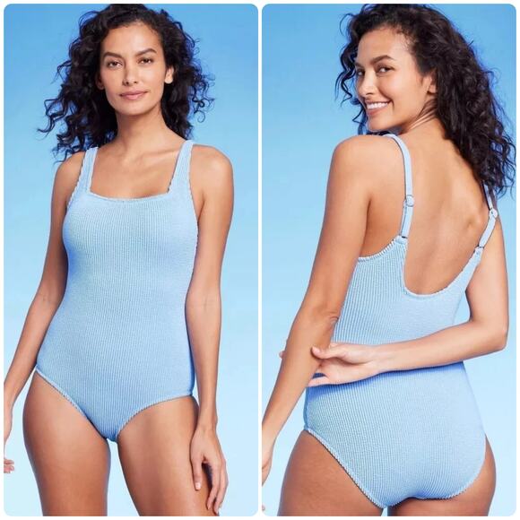 Kona Sol Other - Kona Sol Full Coverage Pucker Square Neck One Piece Swimsuit size S Blue CL1